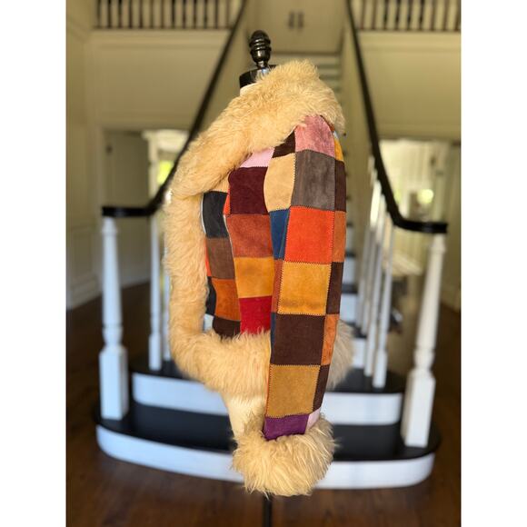 SOLD---VTG 70s Patchwork Suede Penny Lane Afghan Jacket Hippie Boho Fall Winter - Picture 7 of 13
